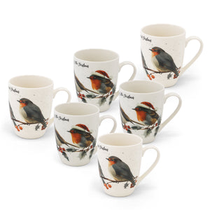 Tipperary Christmas Robins Hatbox Mugs Set of 6-Goviers
