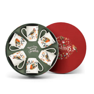 Tipperary Christmas Robins Hatbox Mugs Set of 6-Goviers