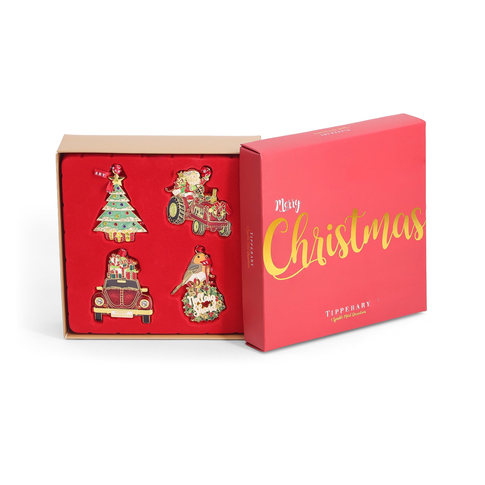 Tipperary Sparkle Merry Christmas Tree Decorations Set of 4-Goviers