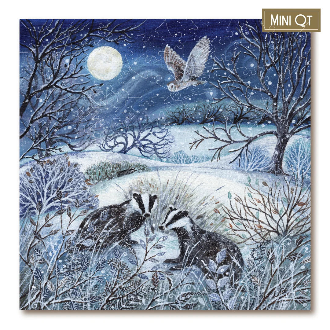 Victory Wooden Puzzles Badgers In The Snow MINI QT Jigsaw-Goviers