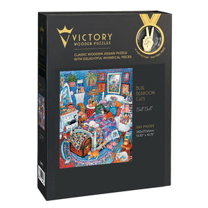 Victory Wooden Puzzles Blue Bedroom Cats Jigsaw-Goviers