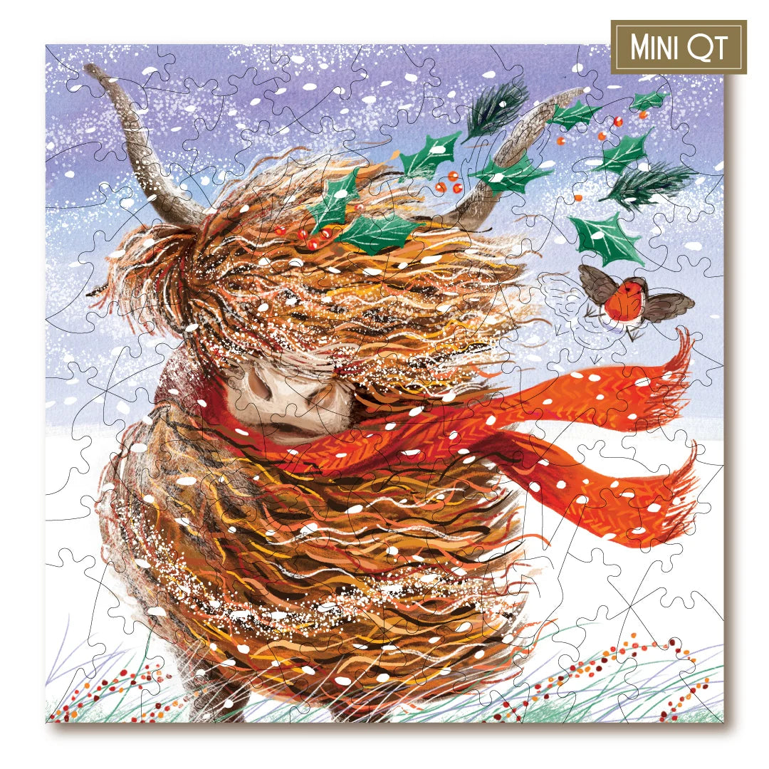 Victory Wooden Puzzles Festive Highland Cow MINI QT Jigsaw-Goviers