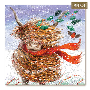 Victory Wooden Puzzles Festive Highland Cow MINI QT Jigsaw-Goviers