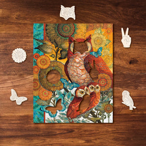 Victory Wooden Puzzles Owls In Bloom MINI QT-Goviers