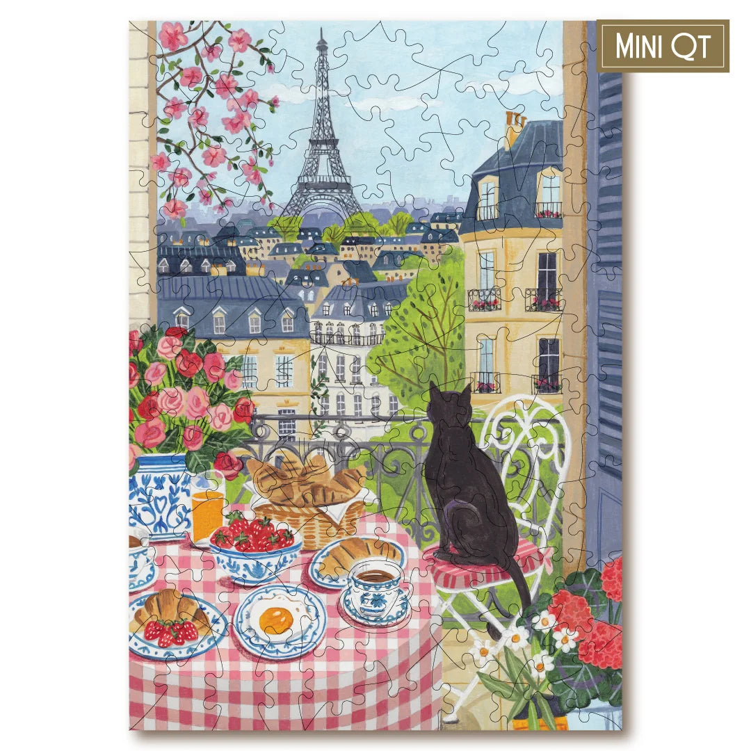 Victory Wooden Puzzles Purrfect Parisiene Breakfast MINI QT Jigsaw-Goviers