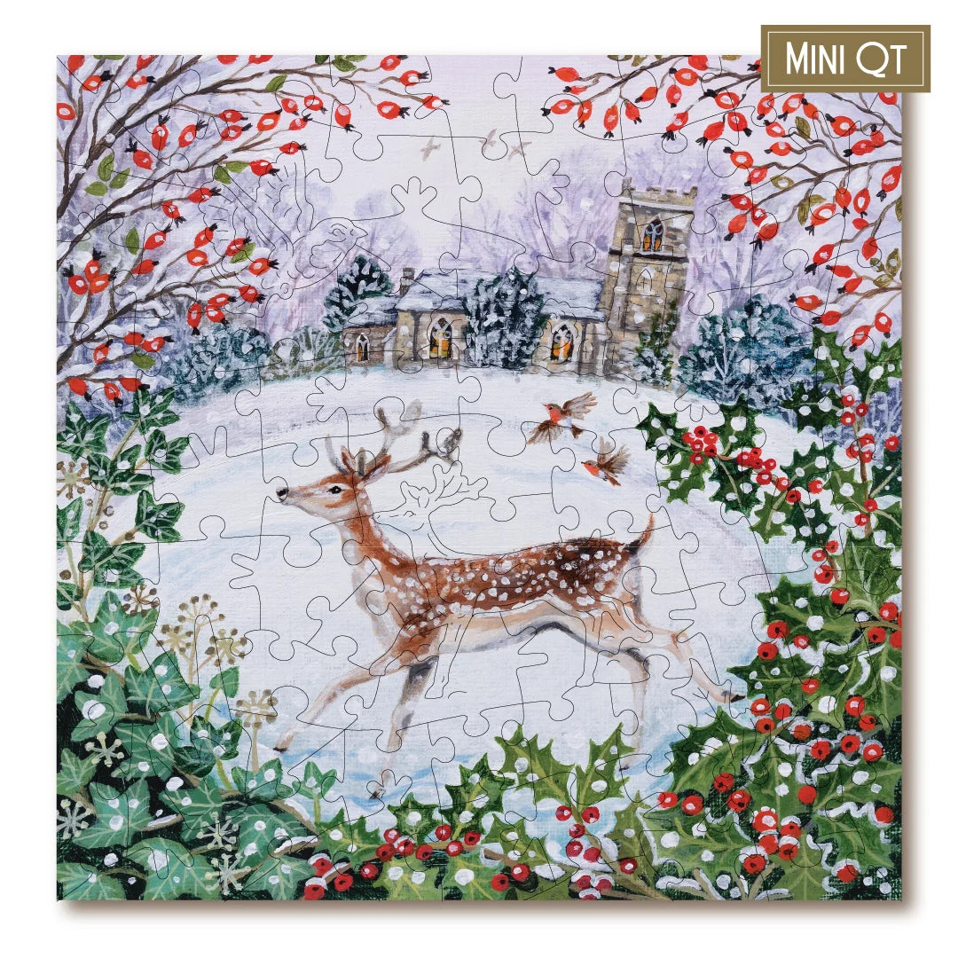 Victory Wooden Puzzles Snowy Deer and Church MINI QT Jigsaw-Goviers