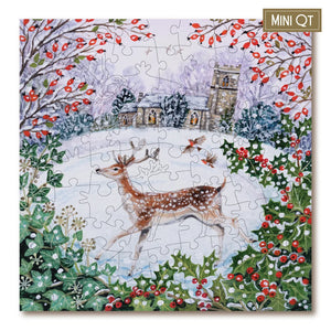 Victory Wooden Puzzles Snowy Deer and Church MINI QT Jigsaw