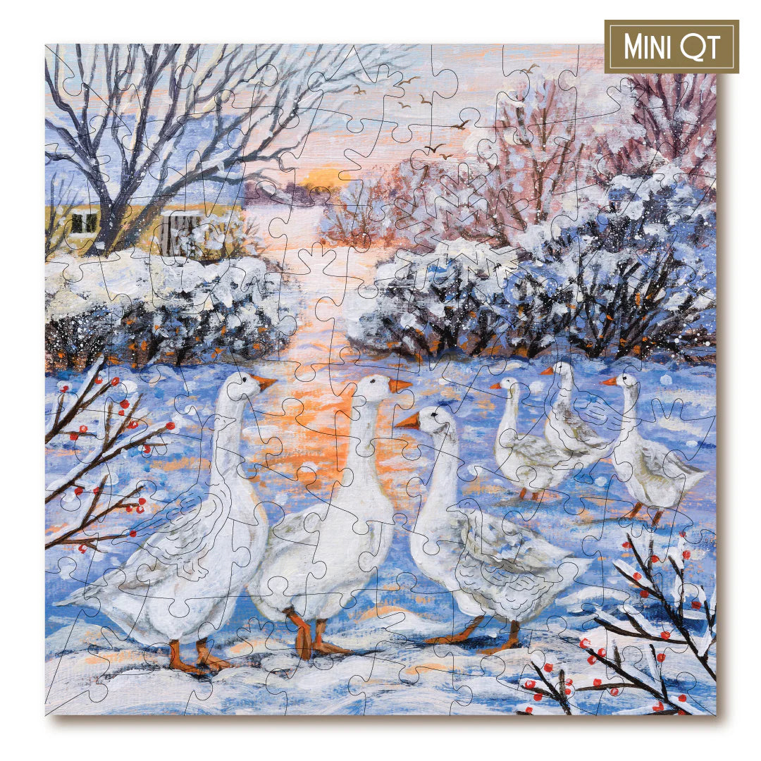 Victory Wooden Puzzles White Winter Geese Mini QT-Goviers