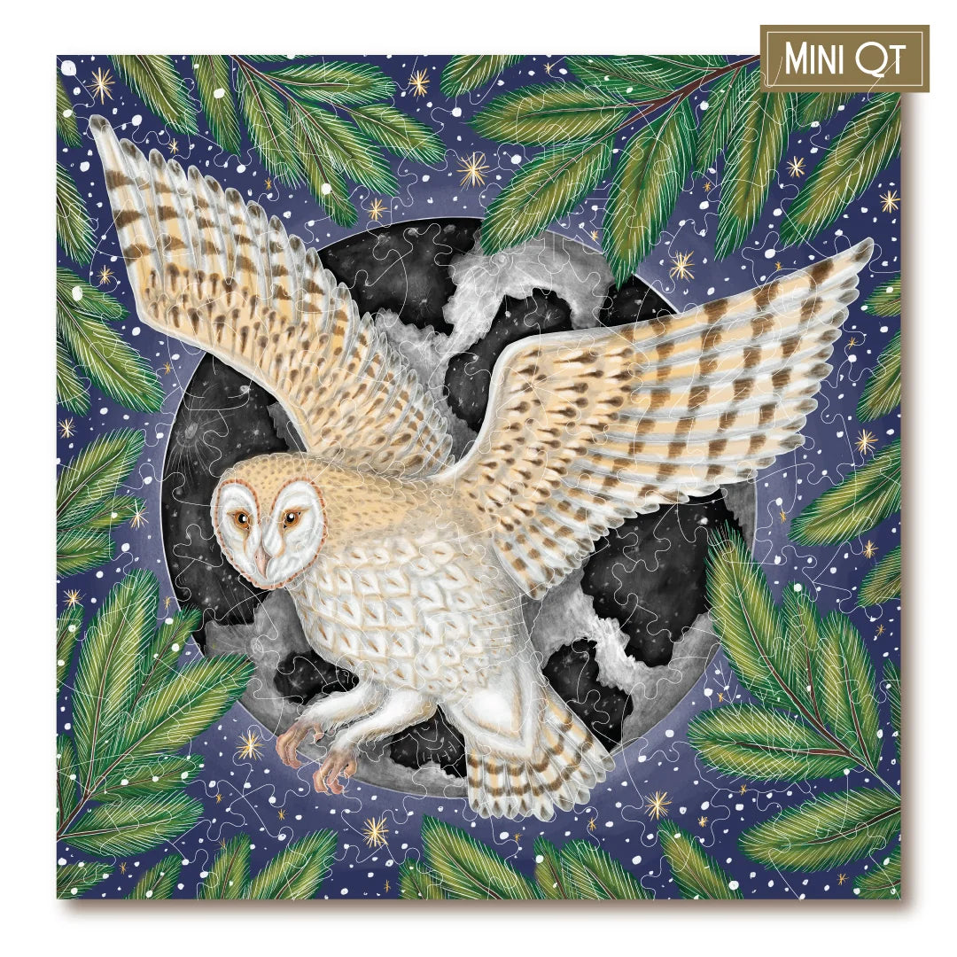 Victory Wooden Puzzles Winter Barn Owl MINI QT Jigsaw-Goviers