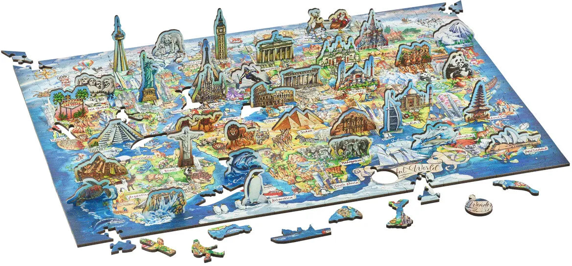 Wentworth Wonderful World Map Stand-Up Piece Wooden Puzzle - 600 Pieces-Goviers