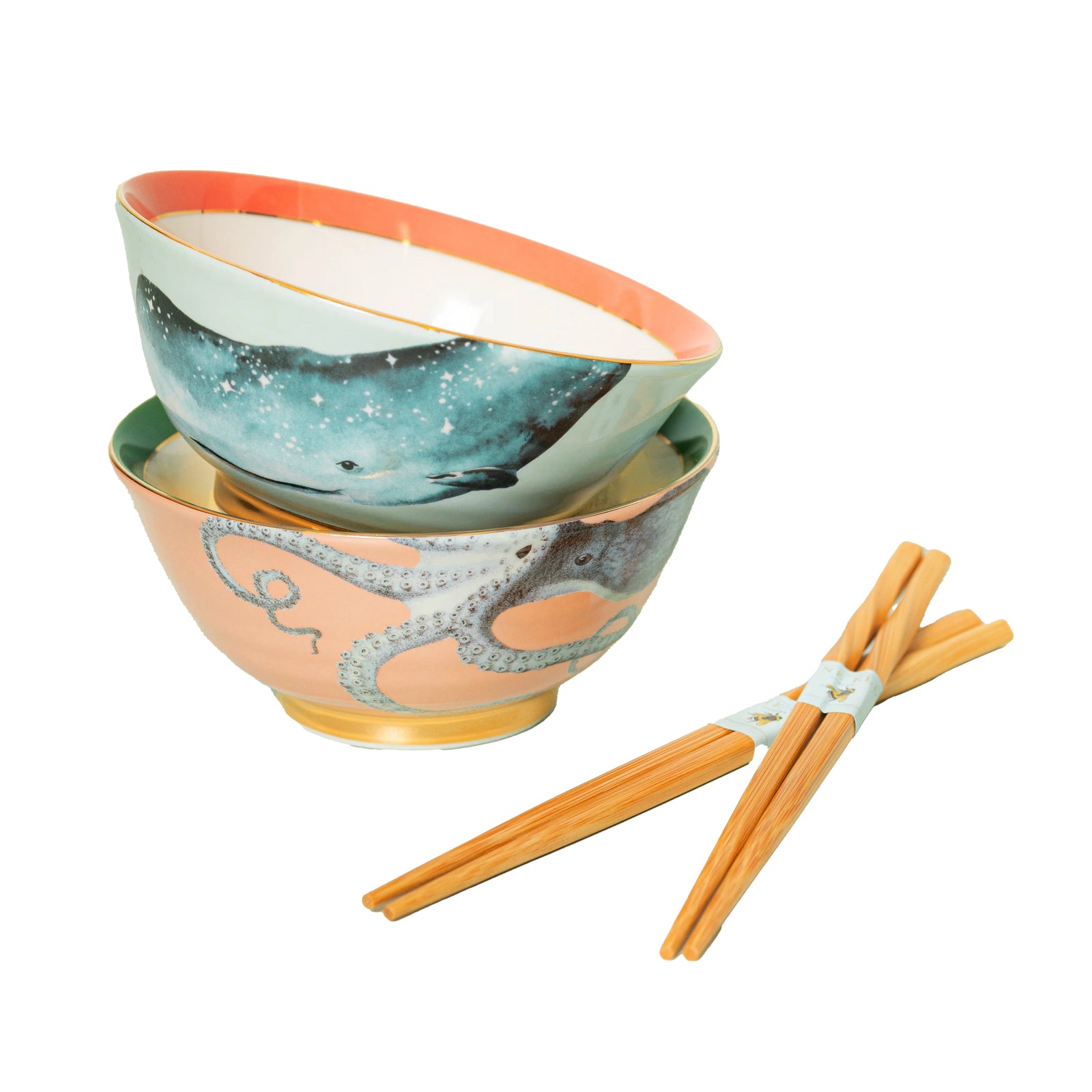 Yvonne Ellen Under The Sea Rice Bowl and Chopsticks Set of 2-Goviers