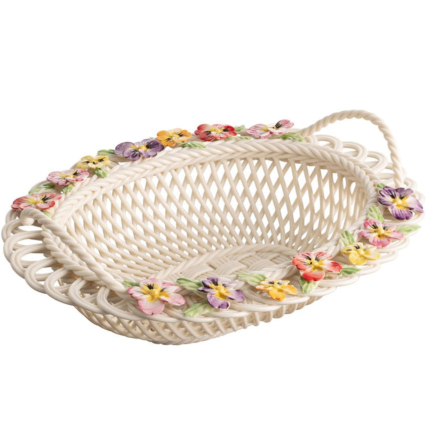 Belleek Pansy Oval Basket-Home Accessories-Goviers