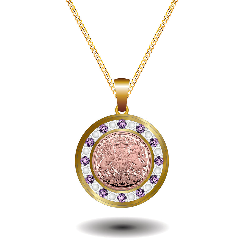 Goviers Exclusive King Charles III Quarter Sovereign 18ct Gold plated Silver Amethysts-Royal Commemorative-Goviers