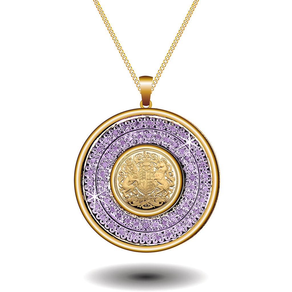 Goviers Exclusive King Charles III Quarter Sovereign 60 Amethysts 18ct Gold plated Silver-Royal Commemorative-Goviers