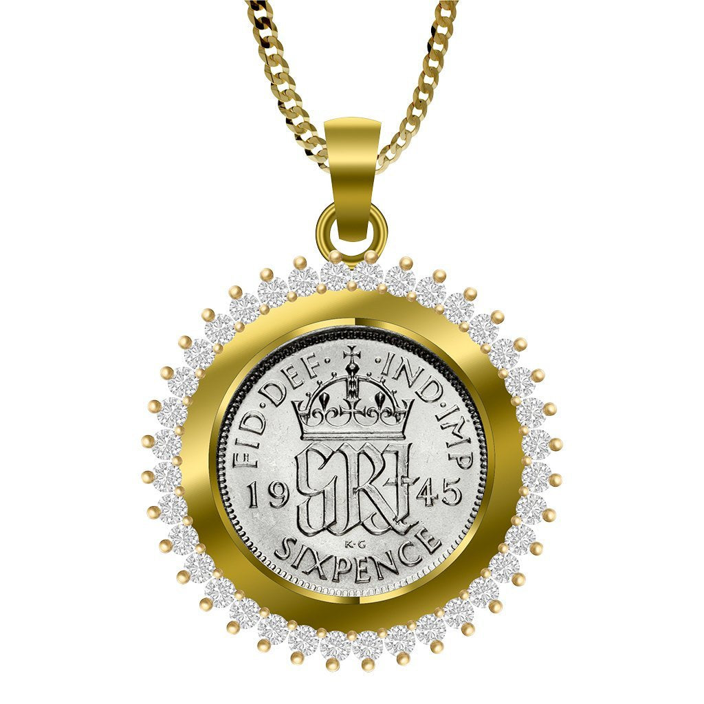 Goviers Exclusive diamond set 1945 sixpence pendant | Limited Edition-V E Day Collectable-Goviers