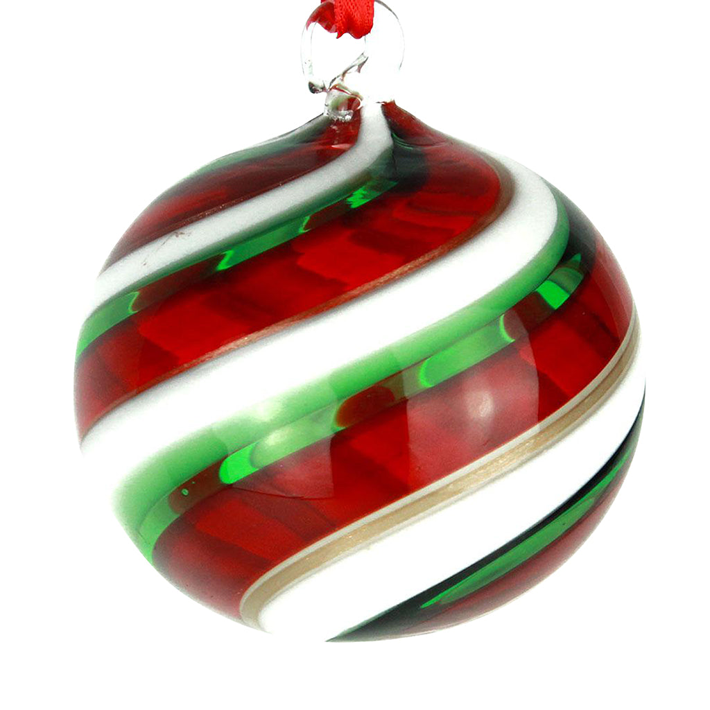 Murano Glass Christmas Ball Green/Red Spiral Fantasy-Glass-Goviers