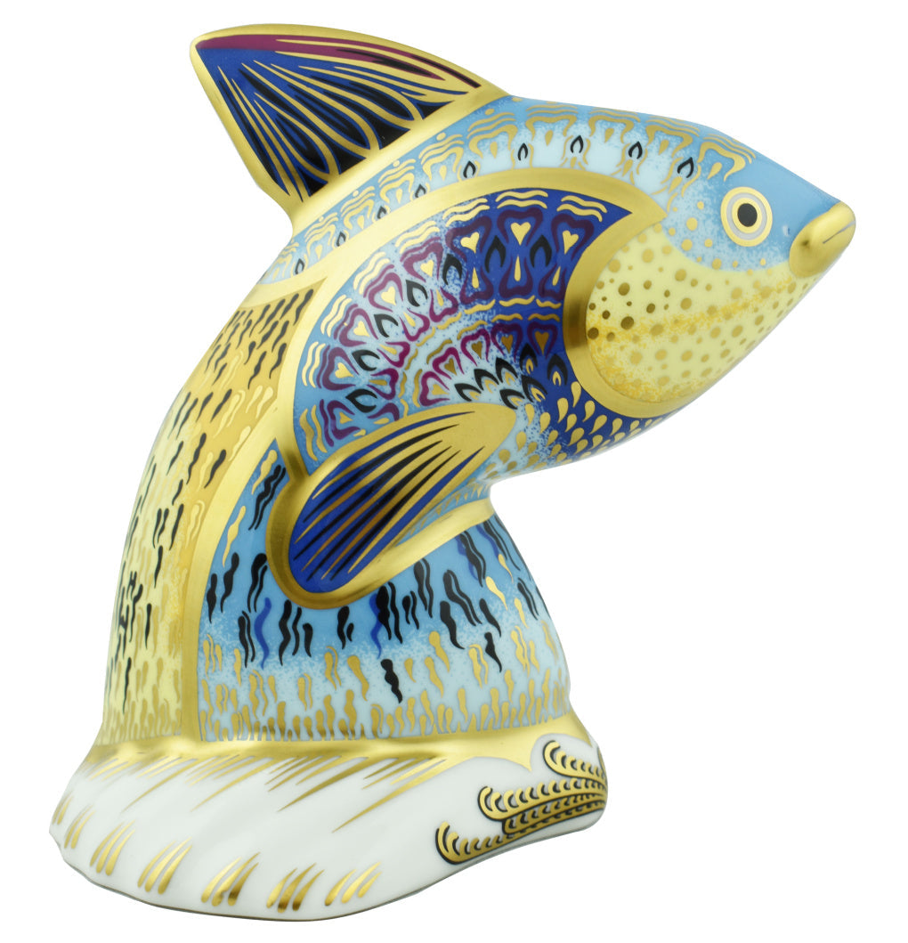 Royal Crown Derby Blue Guppy Fish-Paperweights-Goviers