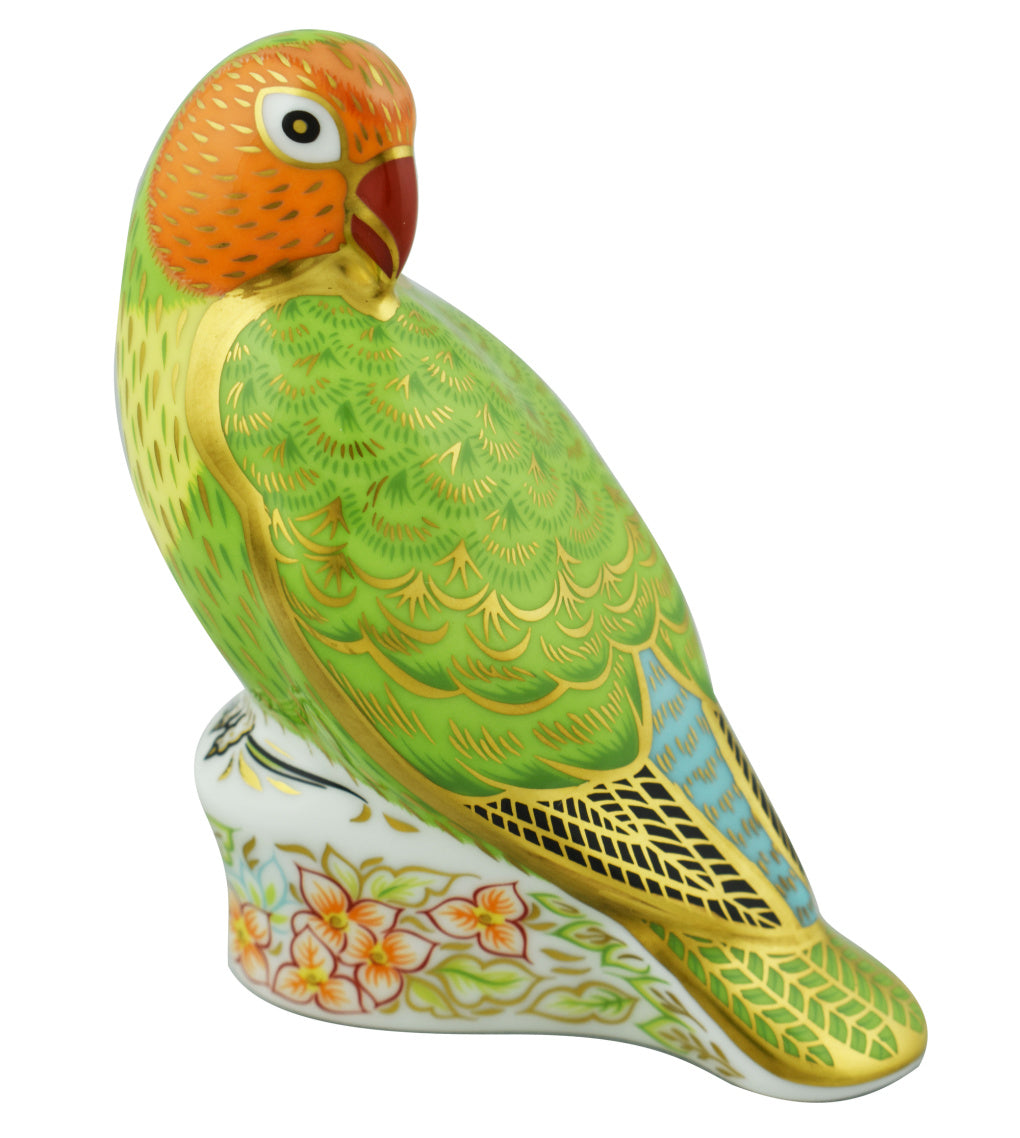 Royal Crown Derby Female Red Faced Lovebird-Paperweights-Goviers