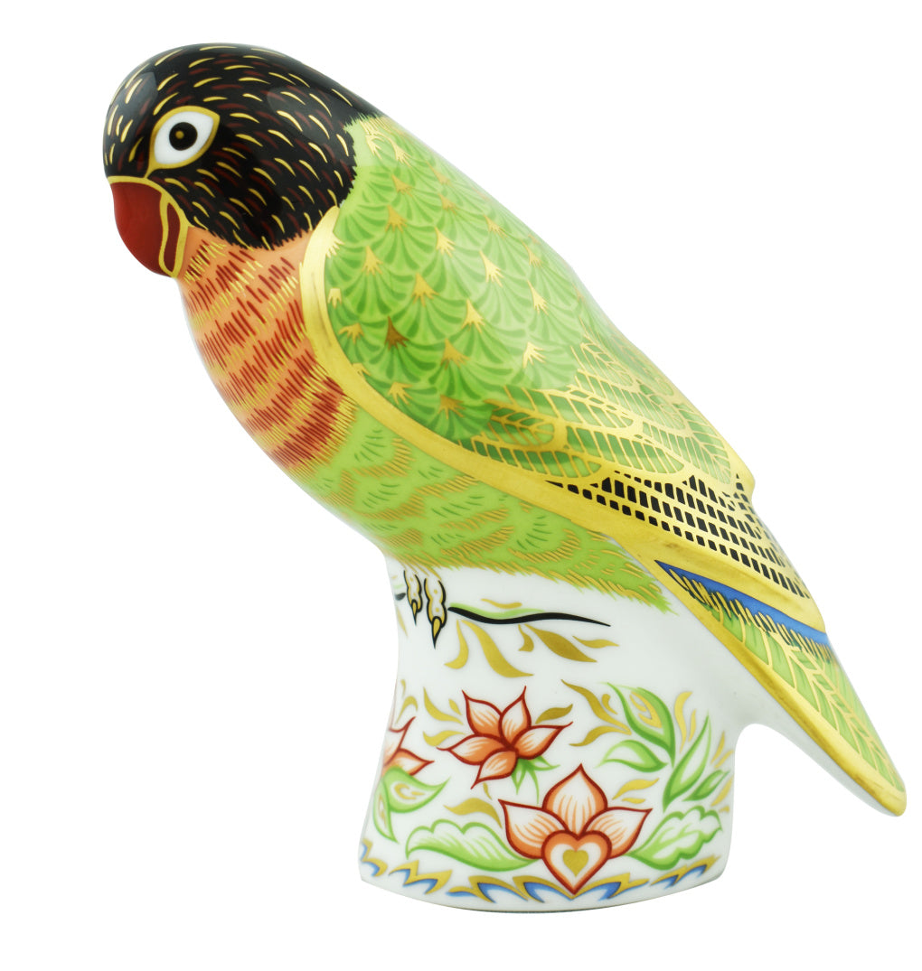 Royal Crown Derby Male Black Faced Lovebird-Paperweights-Goviers
