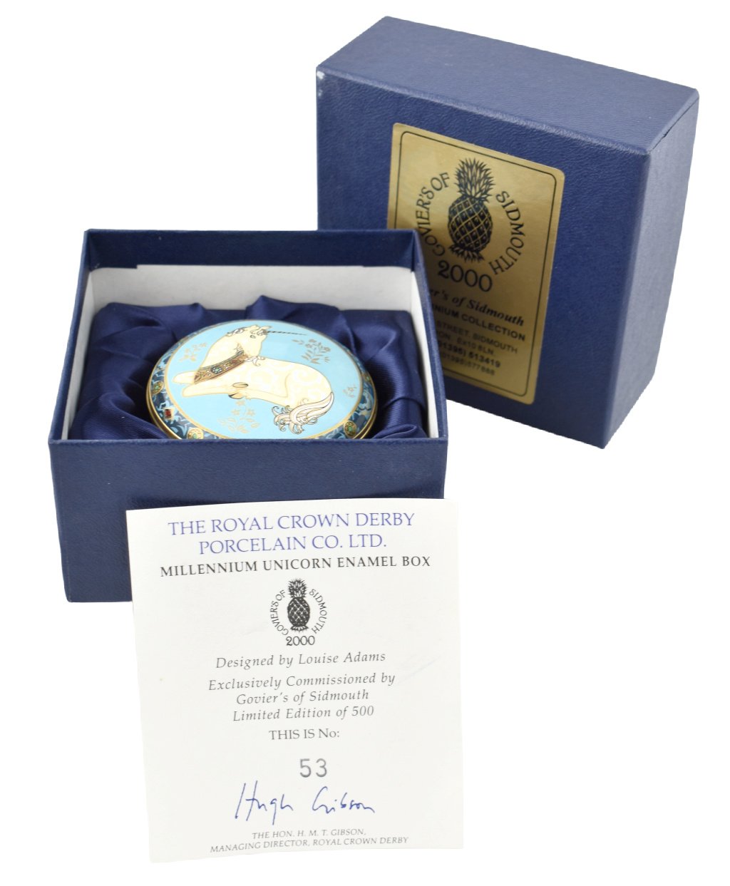 Royal Crown Derby Millennium Unicorn Enamel Box-Collectables-Goviers