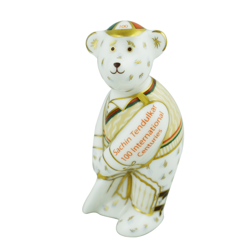 Royal Crown Derby Mini Cricketer Bear Tendulkar-Paperweights-Goviers