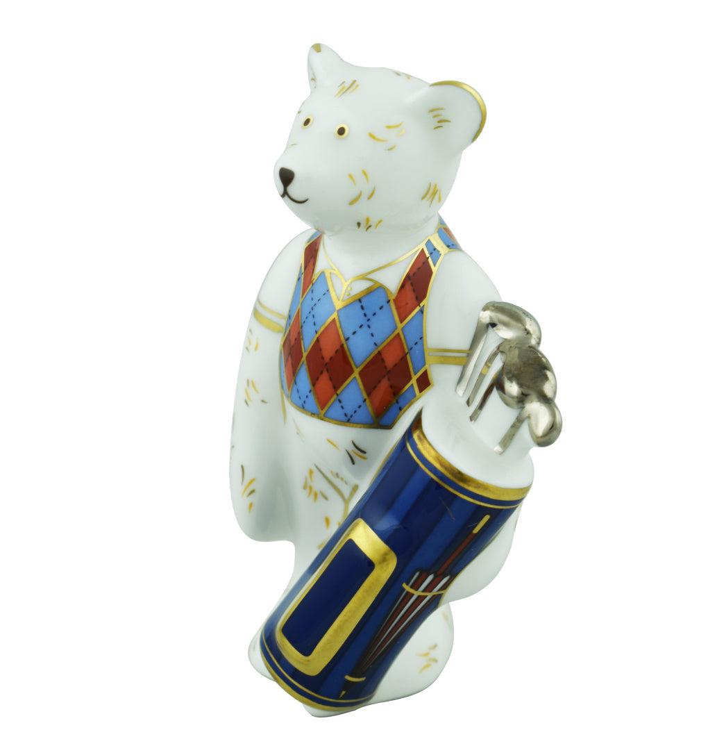 Royal Crown Derby Mini Golfer Bear-Paperweights-Goviers