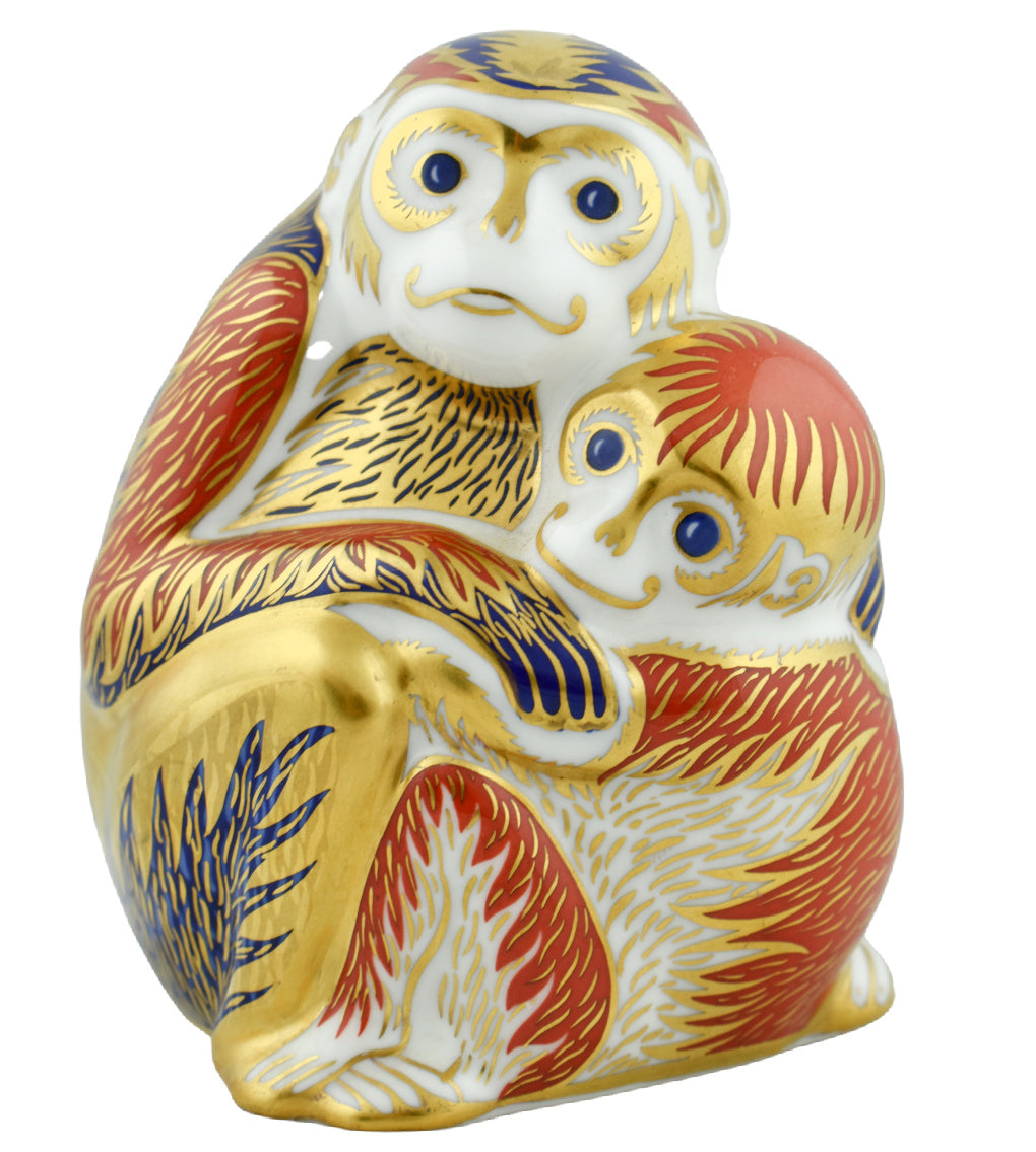 Royal Crown Derby Monkey and Baby-Paperweights-Goviers