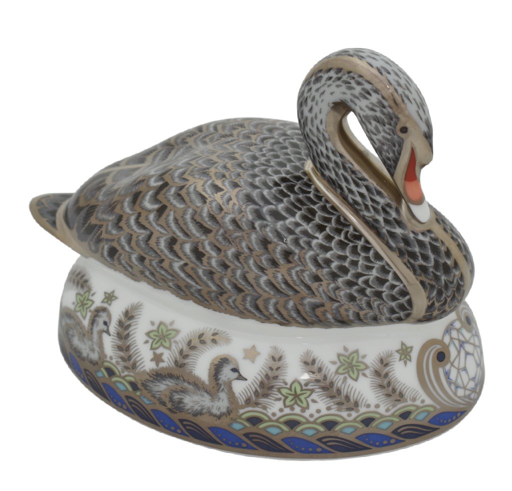 Royal Crown Derby Platinum Black Swan-Paperweights-Goviers