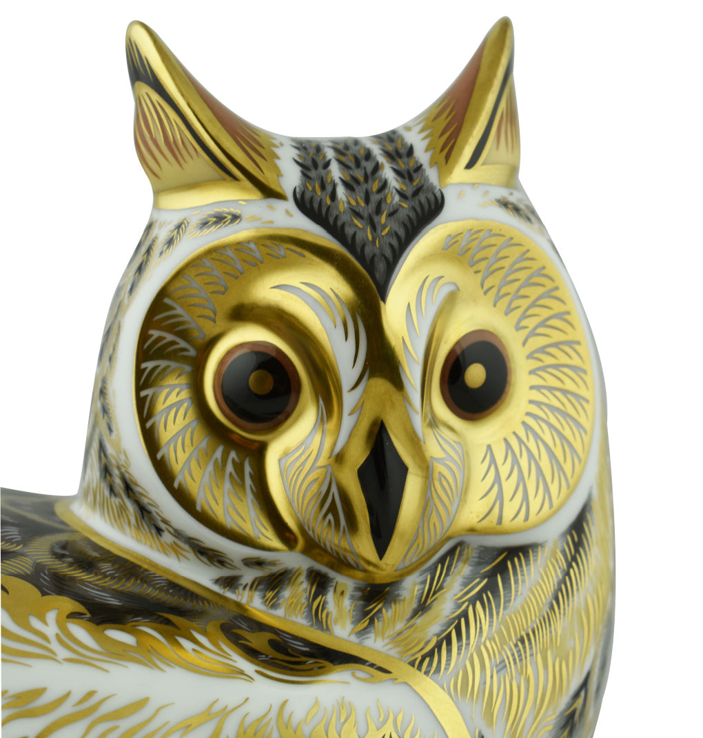 Royal Crown Derby Prestige Paperweight Long Eared Owl-Paperweights-Goviers