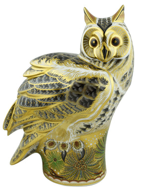 Royal Crown Derby Prestige Paperweight Long Eared Owl-Paperweights-Goviers