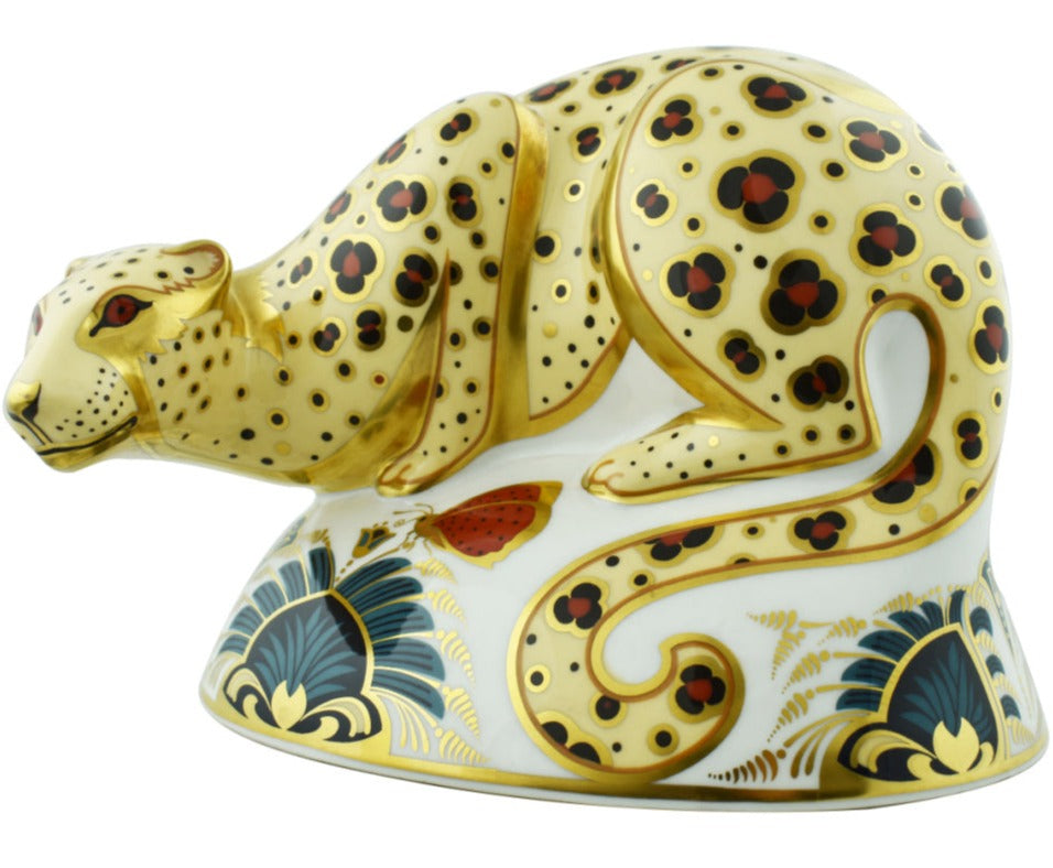 Royal Crown Derby Savannah Leopard-Paperweights-Goviers