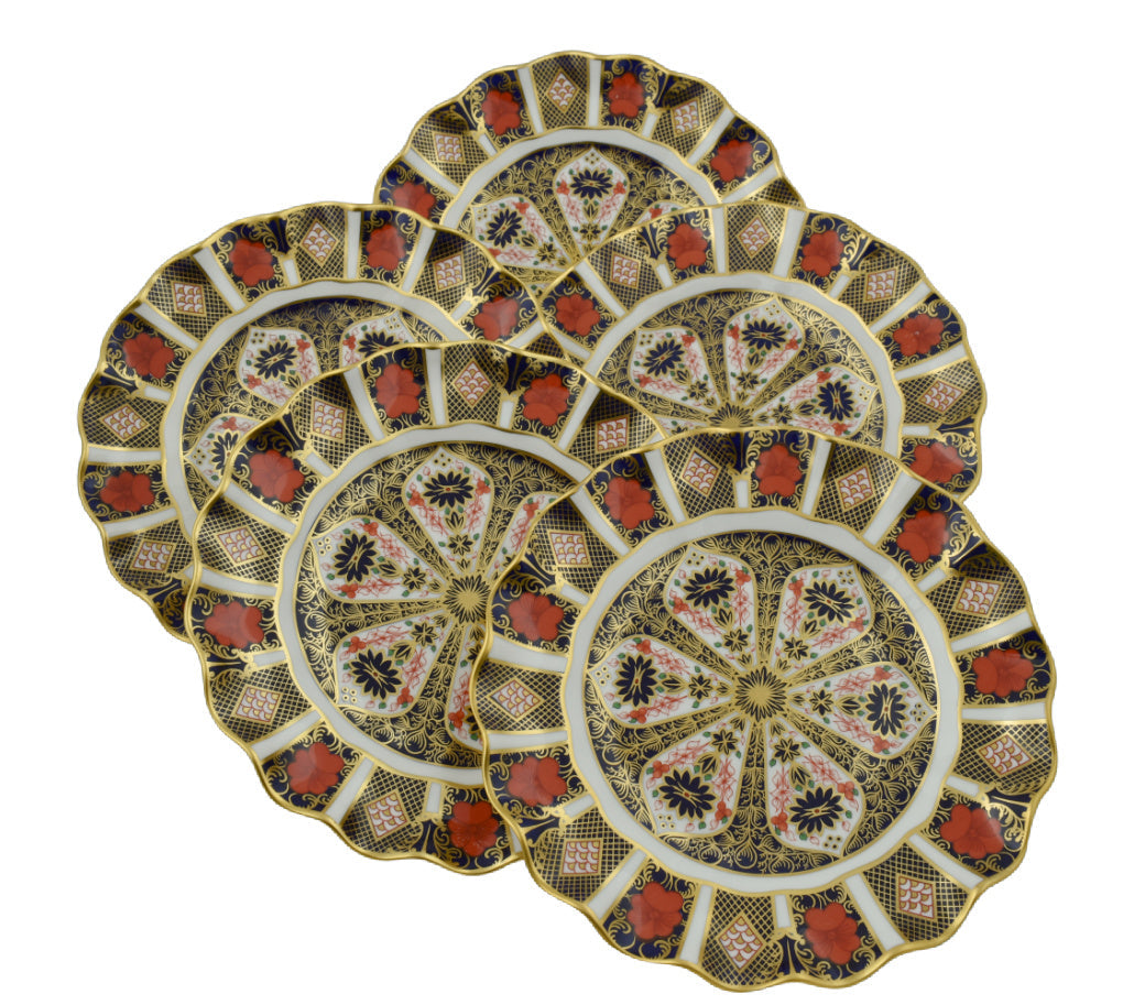 Royal Crown Derby Set of 6x Old Imari Fluted 8" Plates | Second Quality-Home Accessories-Goviers