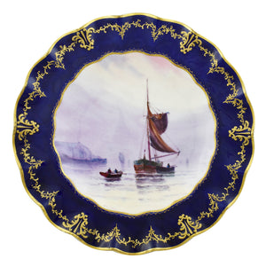 Royal Crown Derby Two Fluted Plates with Sailing Scenes-Collectables-Goviers