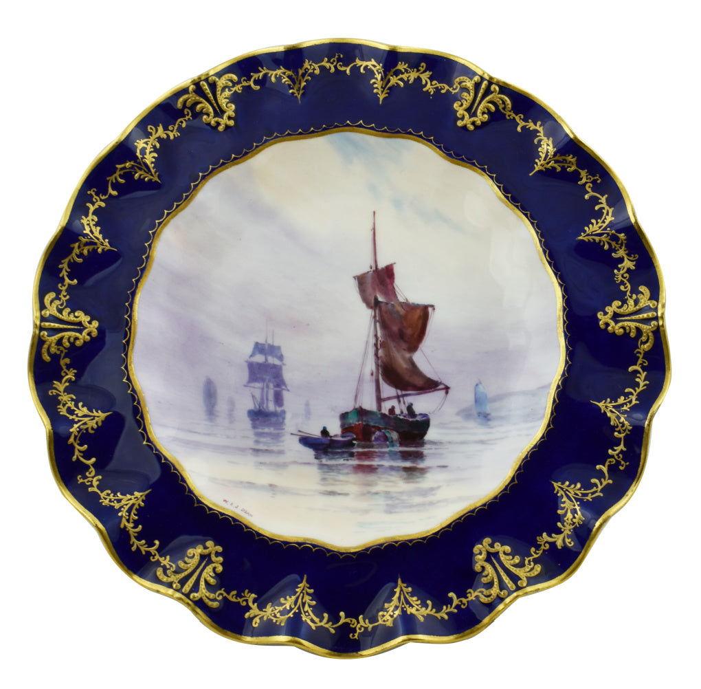 Royal Crown Derby Two Fluted Plates with Sailing Scenes-Collectables-Goviers