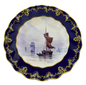 Royal Crown Derby Two Fluted Plates with Sailing Scenes-Collectables-Goviers