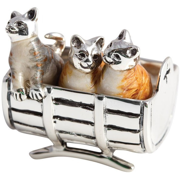 Saturno Three Cats in a Barrel | Silver Miniature-Collectables-Goviers